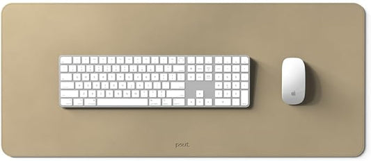 POUT TekDec Mat – Vegan Leather Desk Pad (31.5×13.4in / 80×34cm), Water-Resistant Surface, Anti-Slip Base, Scratch & Heat Protection, Multi-Functional Writing & Mouse Pad – Texas Sand