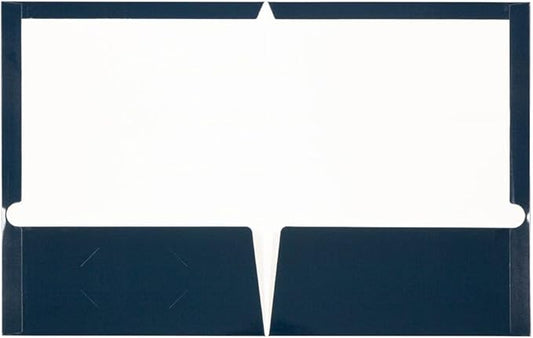 JAM PAPER Laminated Two Pocket Glossy Folders - Navy Blue - 3/Pack