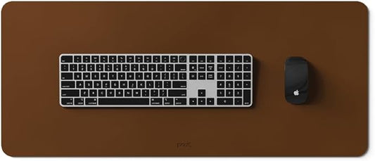 POUT TekDec Mat – Vegan Leather Desk Pad (31.5×13.4in / 80×34cm), Water-Resistant Surface, Anti-Slip Base, Scratch & Heat Protection, Multi-Functional Writing & Mouse Pad – Cinnamon Brown