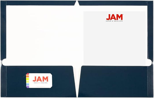 JAM PAPER Laminated Two Pocket Glossy School Folders - Letter Size - High Gloss Navy Blue - Bulk 100/Box
