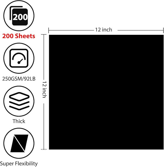 OcePor 200 Sheets Black Cardstock 12” x 12”, 92lb/250gsm Black Card Stock, Thick Card Stock Paper, Heavy Cardstock Paper for Printer, Resume, Scrapbooks, Art, Crafts, Business Cards