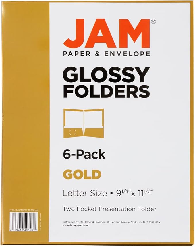 JAM PAPER Laminated Two Pocket Glossy School Folders - Letter Size - High Gloss Gold - Bulk 25/Pack