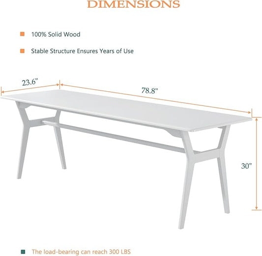 OSCHF Solid Wood Study Desk - 78.8" Double Long Computer Table for Home Office, 2-Person PC Workstation, White