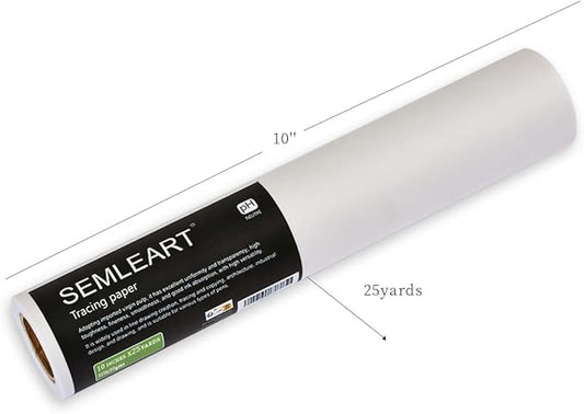 SEMLEART Trace Paper roll 10inchs x 25 Yard,32lb/50gsm,Translucent White tracing Paper for Drawing, Sketching,Sewing Pattern Gift Wrapping,Dressmaking - Sketch & Drafting Paper roll