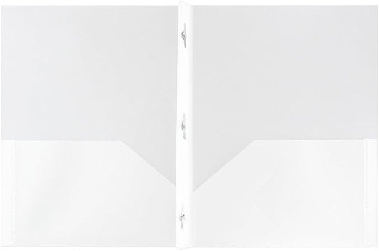 JAM PAPER Plastic Color POP Folders - 2 Pocket Durable Folders with Metal Prongs Fastener Clasps - Clear - Bulk 96/Pack