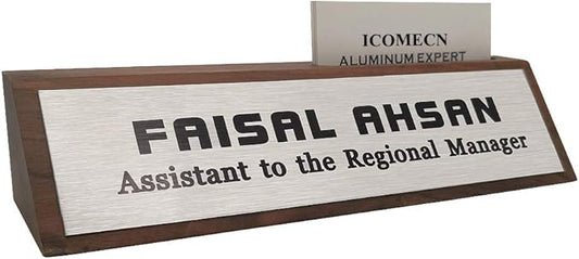 Personalized Business Desk Name Plate with Card Holder Custom Desk Nameplate Support Adding Logo 2" x 8"