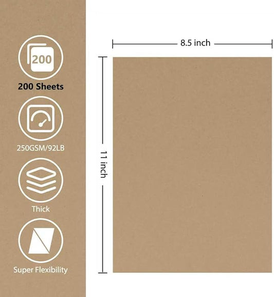 OcePor 200 Sheets Brown Cardstock Paper, Colored Printer Paper 8.5 x 11, Card Stock Thick Construction for Craft,Scrapbook,Office Printing, Invitations, Certificates,92 lb/250gsm