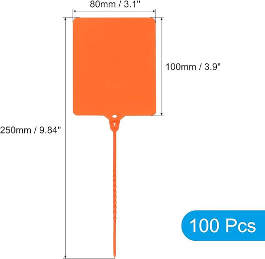 MECCANIXITY Plastic Seals Shipping Tags, for Basket Labels Cable Labels Tags Product Identification Tags, Logistics Marking, Outdoor Tagging, 3.1x3.9 Inch Orange 100Packs