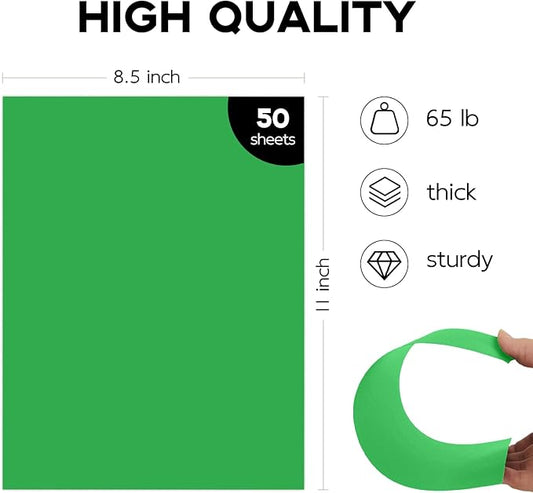 8.5 x 11 Green Card Stock, Goefun 50 Pack Green Cardstock, 65lb Printer Paper for Cards Making, Office Printing, Christmas