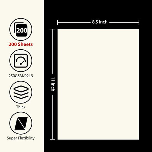 OcePor 200 Sheets Cream Cardstock Paper, Colored Printer Paper 8.5 x 11, Card Stock Thick Construction for Craft,Scrapbook,Office Printing, Invitations, Certificates,92 lb/250gsm