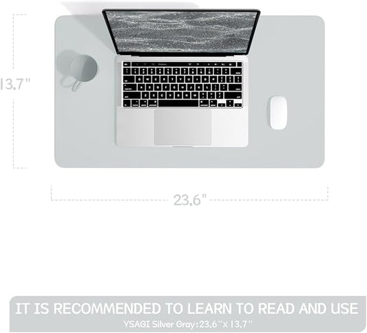 YSAGi Non-Slip Leather Desk Pad, Waterproof Laptop Computer Desk Keyboard Mat, Table Protector Blotter Mat, Large Mouse Pad for Office/Work/Home/Decor(Silver-Grey, 23.6" x 13.7")