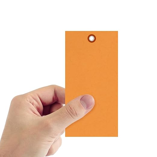 SmartSign (Pack of 100) 6.25 x 3.125 inch “Orange” Blank Tyvek Shipping Tags with Metal Eyelets, Size #8, 8 mil Thick Tyvek, Made in USA