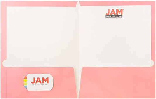 JAM PAPER Laminated Two Pocket Glossy School Folders - Letter Size - High Gloss Baby Pink Pastel - Bulk 25/Pack