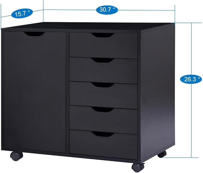 Naomi Home Amy 5-Drawer Craft & Office Storage Cabinet with Shelf, – Mobile Under Desk Unit with Lockable Wheels, Adjustable for Printers & Supplies, 15.7" D x 18.9" W x 32.2" H