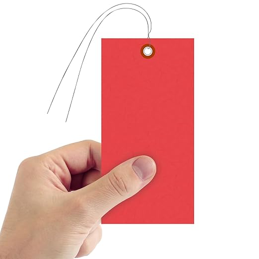 SmartSign Red Tyvek Shipping Tags with Wire, Size #8 | 6 1/4" x 3 1/8", Pack of 1000