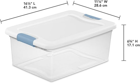 Sterilite 12-Pack Latching Box, Under Bed Storage Bins with Lids, Clear Plastic, 15 Quart - Heavy-Duty Organizing Containers for Closet, Bathroom, and Office