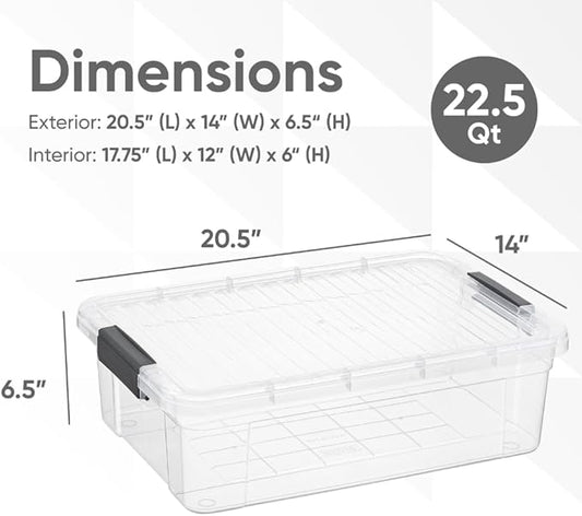 Superio Storage Bins with Lids, Clear Plastic Containers for Organizing, Stackable Totes, BPA Free, Odor Free, Organizer Boxes for Home, and Dorm (4 Pack, 22.75 Qt)