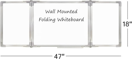 Whiteboard Set - Dry Erase Board 47 x 18 in with 1 Dry Wipe Eraser, 4 Markers, 4 Magnets and 6 Magnetic Notes - Large Wall White Board for Home and Office
