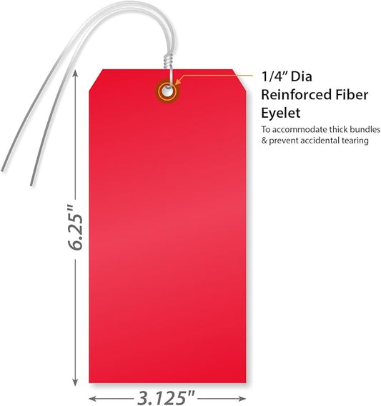SmartSign (Pack of 1000) Red Plastic Tags with Wires, 6.25 x 3.125 inch, Metal Eyelet, 10 mil Tear-Proof Polylith Plastic, Writable