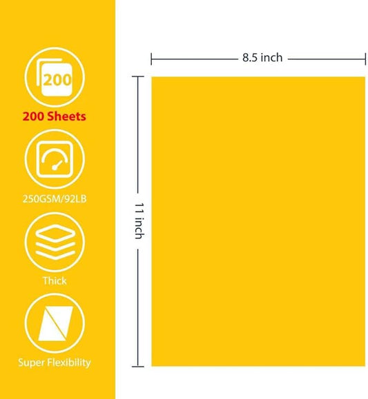 OcePor 200 Sheets Yellow Cardstock Paper, Colored Printer Paper 8.5 x 11, Card Stock Thick Construction for Craft,Scrapbook,Office Printing, Invitations, Certificates,92 lb/250gsm