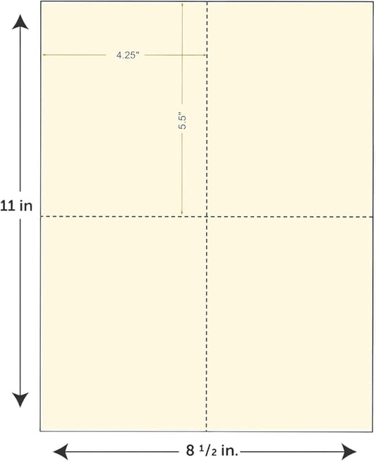 Limited Papers (TM) 8.5x11 Perforated Paper, 20/50 Pound, 75 GSM, Variety of Perforation Sizes and Colors, for Forms, Tickets, Postcards, Business Cards. (White, 4 up – 1 Hor. & 1 Ver.)