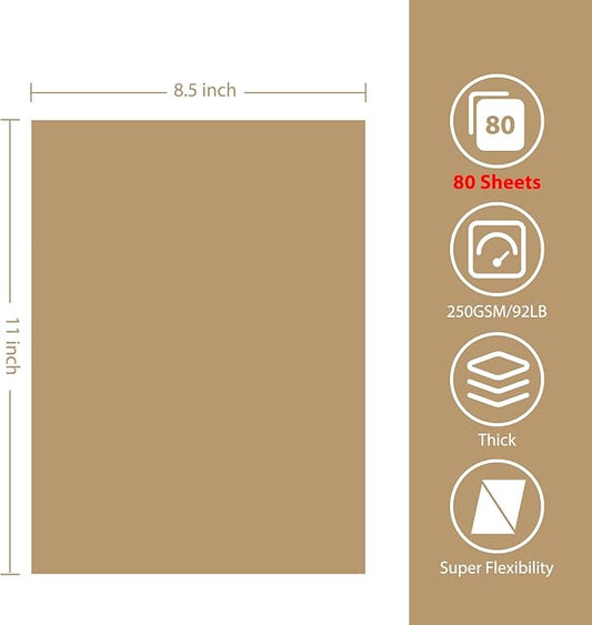 OcePor 80 Sheets Brown Cardstock Paper, Colored Printer Paper 8.5 x 11, Thick Construction for Cards Making, Scrapbook,Office Printing, Invitations, Certificates,DIY Crafting 92 lb/250gsm