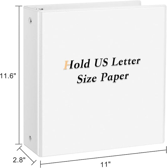 CIXILDTS 2" 3 Ring Binder, Standard 2-inch Round Ring Binder Fit Letter Size Paper, Presentation View Binders, White, 6-Pack