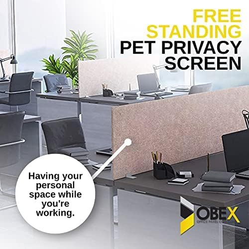 OBEX Free Standing Desk PET Privacy Screen, Table Top Home & Office Furniture Partitions and Dividers, Portable Workstation Freestanding Panels, 18" x 30" Sand