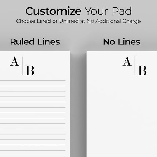 PrintPPS Personalized Monogram Notepads with your 2 Initials Diagonally - 2 Pack Gift Set of 8.5 x 11 @ 50 Sheets Per Pad - Optional Ruled Lines - Custom Stationery For To Do Checklists, and Gifts
