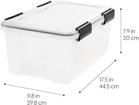 IRIS USA WeatherPro 19 Qt Storage Bins with Lids, 6 Pack, BPA-Free Plastic Gasket Box with Tight Latch and Seal, Stackable Nestable Tote Tub - Clear/Black