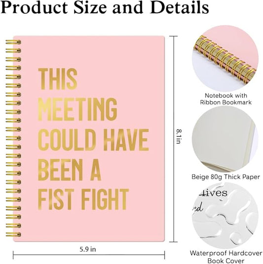 XQLZY This Meeting Could Have Been A Fist Fight Pink Gold Spiral Notebook, Funny Corporate Humor Notepad, Office Sarcastic Humor Gifts for Men Women Coworker BFF Friend, Coworker Christmas Gifts
