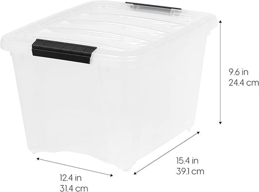 IRIS USA 19 Qt Stackable Plastic Storage Bins with Lids, 6 Pack - BPA-Free, Made in USA - Discreet Organizing Solution, Latches, Durable Nestable Containers, Secure Pull Handle - Pearl