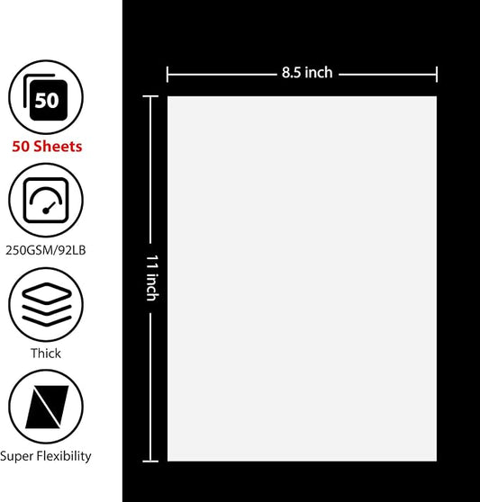 OcePor 50 Sheets White Cardstock Paper, Colored Printer Paper 8.5 x 11, Card Stock Thick Construction for Craft,Scrapbook,Office Printing, Invitations, Certificates,92 lb/250gsm