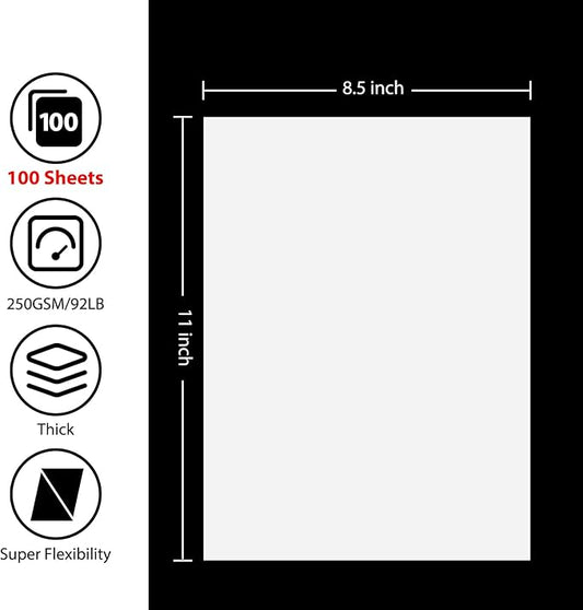 OcePor 100 Sheets White Cardstock Paper, Colored Printer Paper 8.5 x 11, Card Stock Thick Construction for Craft,Scrapbook,Office Printing, Invitations, Certificates,92 lb/250gsm
