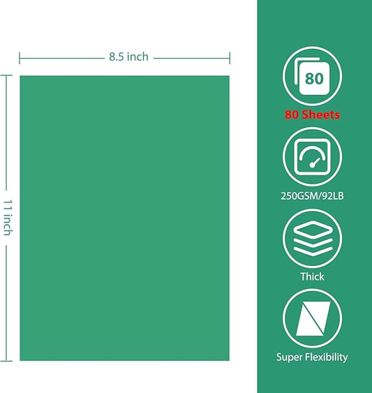 OcePor 80 Sheets Green Cardstock Paper, Colored Printer Paper 8.5 x 11, Thick Construction for Cards Making, Scrapbook,Office Printing, Invitations, Certificates,DIY Crafting 92 lb/250gsm