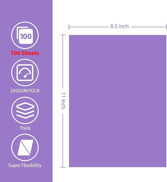 OcePor 100 Sheets Purple Cardstock Paper, Colored Printer Paper 8.5 x 11, Card Stock Thick Construction for Craft,Scrapbook,Office Printing, Invitations, Certificates,92 lb/250gsm
