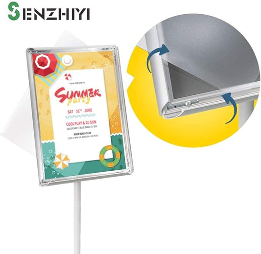 SENZHIYI Adjustable Poster Stand Holder Heavy Duty Snap Open Aluminum Pedestal Floor Standing Sign Holder Vertical and Horizontal View Sign Displayed 8.5x11 Silver(2pack