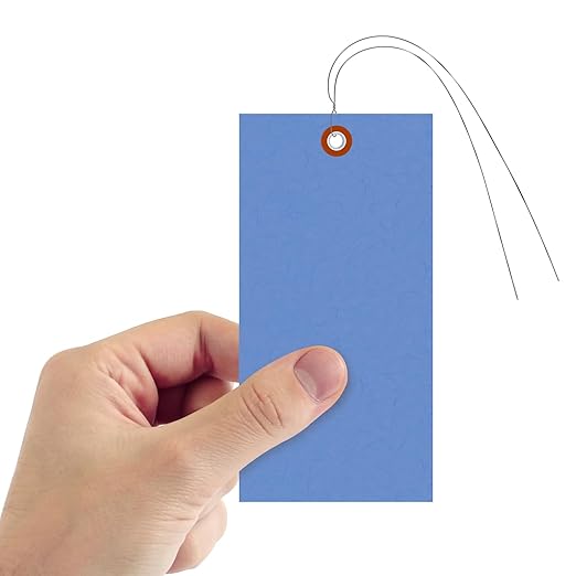 SmartSign (Pack of 100) 6.25 x 3.125 inch “Blue” Blank Tyvek Shipping Tags with Wire, Size #8, 8 mil Thick Tyvek, Made in USA