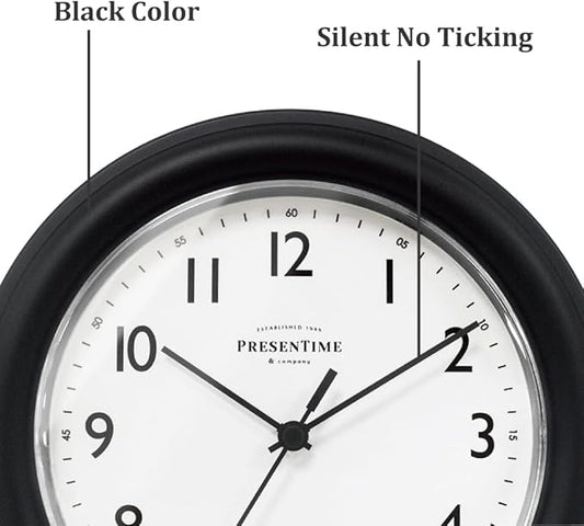 Presentime & Co. 8.5" Modern Farmhouse Essential Wall Clock, Silent Non Ticking, Black Color. (Wall Clock for Office, Home, Bathroom, Kitchen, Bedroom, and School)