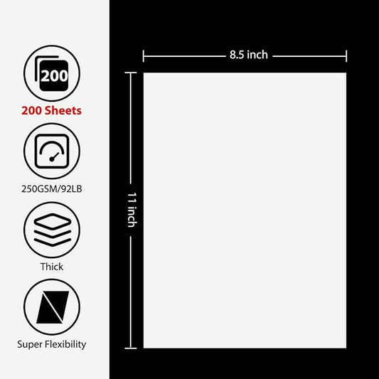 OcePor 200 Sheets White Cardstock Paper, Colored Printer Paper 8.5 x 11, Card Stock Thick Construction for Craft,Scrapbook,Office Printing, Invitations, Certificates,92 lb/250gsm