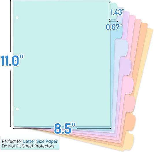 Forvencer 8-Tab Binder Dividers with Tabs, Big Tabs, Write&Erase Plastic Dividers for 3 Ring Binder, Binder Tabs for Organizers, 3 Ring Binder Dividers with Tabs for School Office (Pastels, 3 Set)