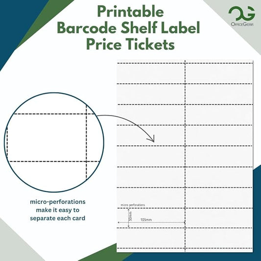 OfficeGear Barcode Price Labels — 18-up, 25 Sheets, 450 Pack, 30×105 mm, A4