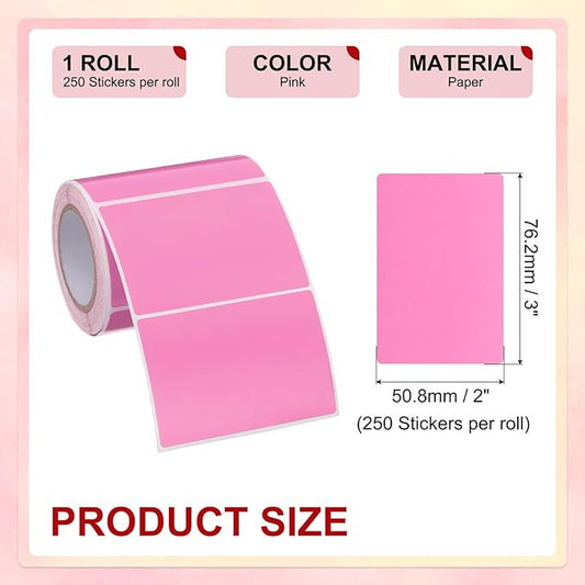 PATIKIL 2 x 3 Inch Rectangle Inventory Color Coding Labels 1 Roll, Square Self-Adhesive Inventory Label Stickers for Office Home Organization Name Tags, 250 Per Roll, Pink