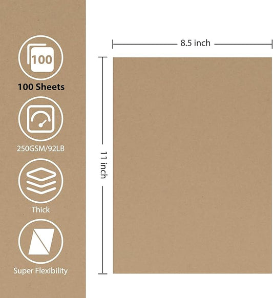 OcePor 100 Sheets Brown Cardstock Paper, Colored Printer Paper 8.5 x 11, Card Stock Thick Construction for Craft,Scrapbook,Office Printing, Invitations, Certificates,92 lb/250gsm