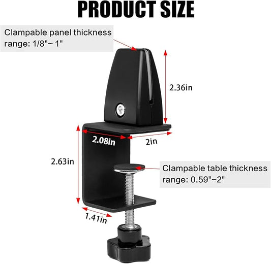 6-Pack Sneeze Guard Clamps for 1/8" to 1" Thick Panels, Adjustable Desk Partition Clips, Desk Privacy Panel Clips for Office and Home Use, Black