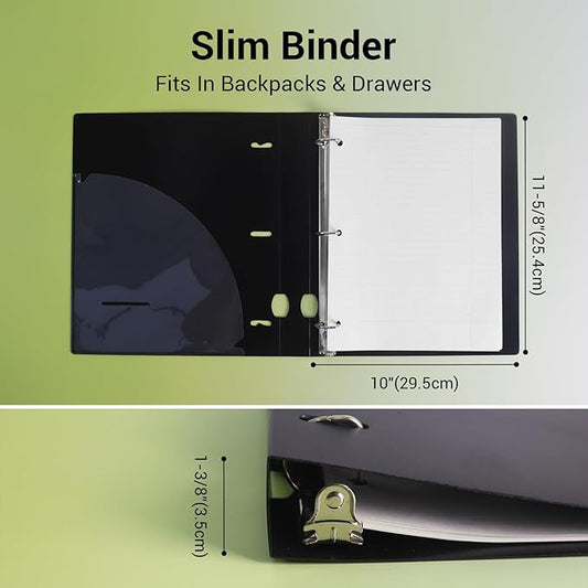 MUKAWA 1 Inch 3 Ring Binder, D-Ring Binder Holds 250 Sheets, PP Cover with Writable Spine Label, Lay-Flat Design, Letter Size 8.5x11, Lightweight for School, Office & Home Organization, 4 Pack, Black