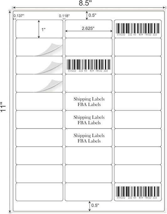 1" x 2-5/8" Address Labels 900 Labels Sticker Paper for Laser/Ink Jet Printer mailing Labels 8.5"×11" White 30 per Sheet