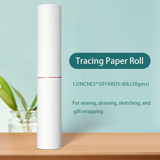 SEMLEART Tracing Paper Roll,12-inch x 50yard,White Translucent Vellum,Pattern Paper for Sewing, Drawing, Sketching, Gift Wrapping