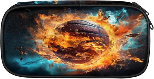 Pardick Pencil Case,Basketball Fire Big Capacity Pencil Pouch Coin Pouch Stationery Organizer For Teen School