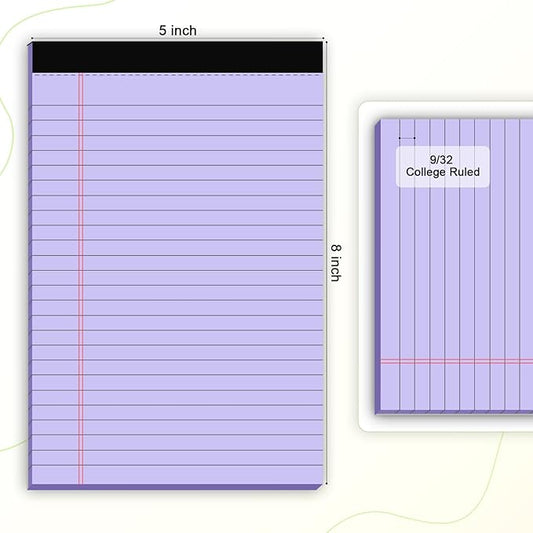 AILZFEI 5pcs Colored Note Pads 5x8 College Ruled Small Legal Pads Paper Notepads 5 Pack Study Back Writing Pads 5 x 8 Paper Pads Perforated Narrow Ruled Pads of Paper 30 Sheets/Pack
